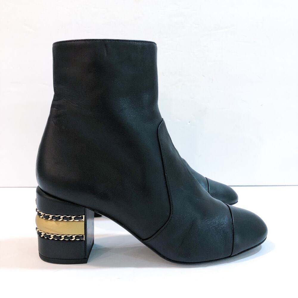 Chanel Lambskin Leather Double Stack Chain Ankle Boots